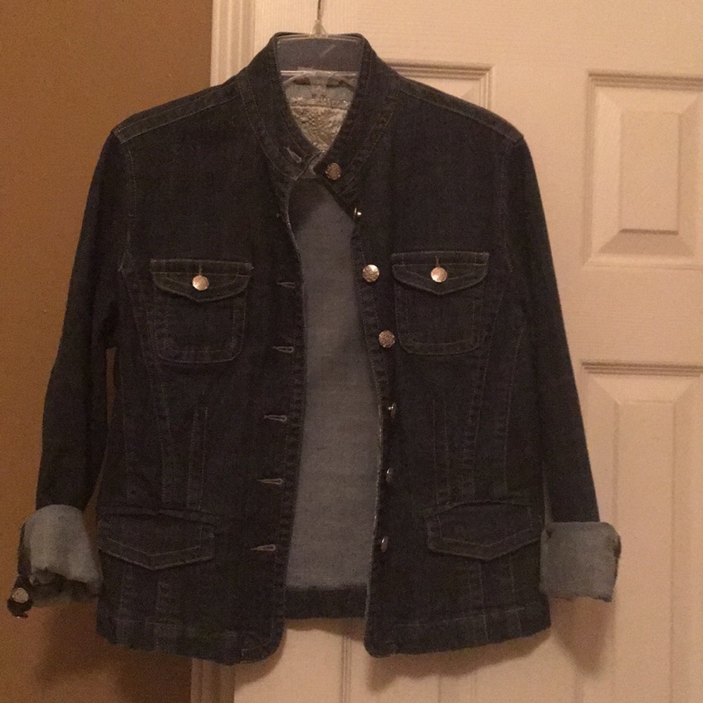 Cute!!Denim jacket with gay lace lining!!!!